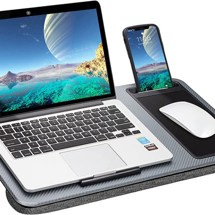 Portable Laptop Desk with Device Ledge, Mouse Pad and Phone Holder for Home Office (Silver, 40cm)