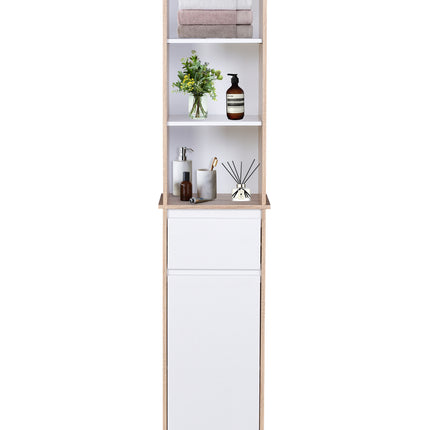 Alto Bathroom Tallboy Narrow High Cabinet With 1 Door/1 Drawer/3 Shelves - Oak/White