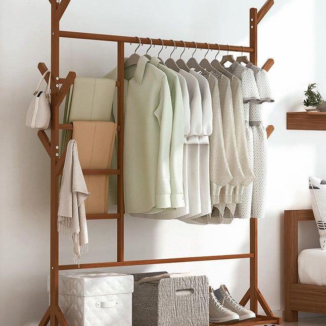 Portable Coat Stand Rack Rail Clothes Hat Garment Hanger Hook with Shelf Bamboo 9 Hook without Rack Rail Dark Brown Finished