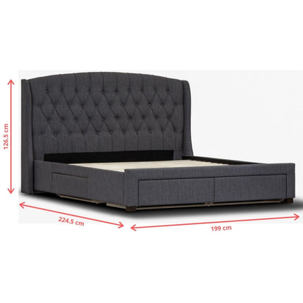 Honeydew King Size Bed Frame Timber Mattress Base With Storage Drawers - Grey