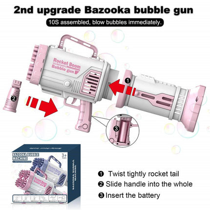 Bubblerainbow 64 Hole Electric Bubble Machine Hand-Held Rocket Gatling Bubble Gun Toy Pink