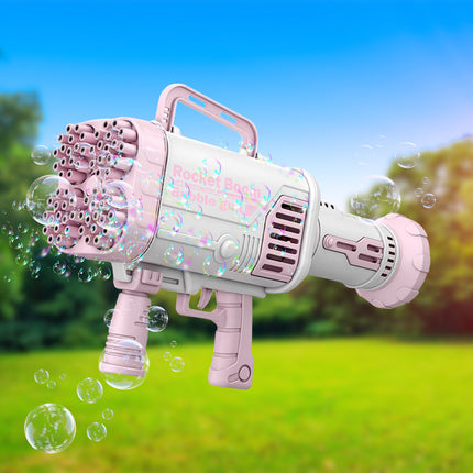 Bubblerainbow 64 Hole Electric Bubble Machine Hand-Held Rocket Gatling Bubble Gun Toy Pink