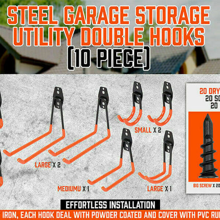 10-Pack Wall Mount Garage Hooks Tool Storage Workshop Organizer Heavy Duty Steel