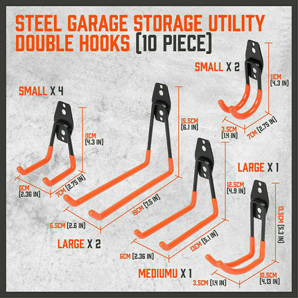 10-Pack Wall Mount Garage Hooks Tool Storage Workshop Organizer Heavy Duty Steel
